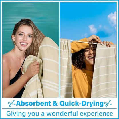 Oversized Turkish Beach Towel Blanket XXL Cotton Sandproof Towels Boho Woven Extra Large Big Sand Free Giant Throw Thick Blankets Huge Quilt XL Picnic Camping Necessities Cloud For Adult Gifts Beige