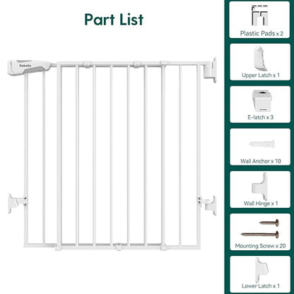 Babelio 26-43" No Bottom Bar Baby Gate for Babies, Elders and Pets, 2-in-1 Hardware Mount Dog Gate for The House, Stairs and Doorways, with Large Walk Thru Door, White