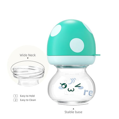 YOHKOH Newborn Glass Baby Bottles with Slow Flow Nipple for 0+ Months, Wide Neck Feeding Bottle, 2.7oz/80ml (Blue, 2.7oz (Pack of 4))
