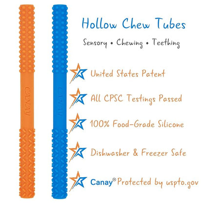 Hollow Chew Tubes Sensory Chew Toys for Autistic Children(2 Pack), Alt. to Chew Necklaces for Sensory Kids, Teething, Oral Motor Stimulation, ADHD, SPD - Teether Toys