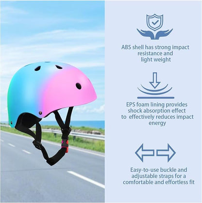 Color Gradient Adjustable Kids' Helmet with Knee & Elbow Pads Set | Multi-Sport Safety Gear for Boys & Girls Ages 5-14 | Skateboarding, Scooters, Roller & Inline Skating, Longboarding