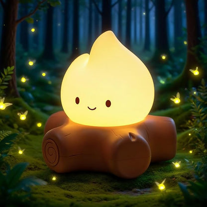 Campfire Night Light for Kids, Cute Campfire Lamp Gifts, LED Light up Flame Lights, Dimmable, Rechargeable Bedside Nightlight, Baby Nursery Dorm Kawaii Décor Toys