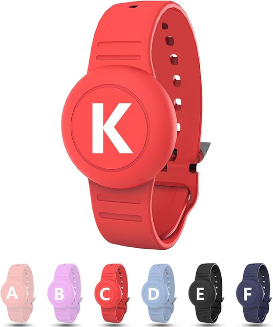 Waterproof Bracelet for AirTag Kids, Personalized Initial Letter Hidden Holder Compatible with Air Tag, Silicone Case for Airtag Adjustable Anti-Lost GPS Tracker for Toddler Child Elder, K