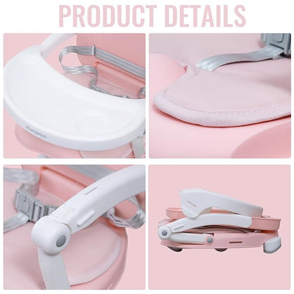 Baby Booster Seat for Dining Table with Removable Tray & Cushion, 3in1 Portable Toddler Booster Seat, 4 Height Adjustable Travel High Chair for Babies and Toddlers