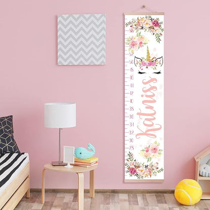 Personalized Kids Height Chart - Canvas Growth Ruler for Boys and Girls - Custom Name Banner with Removable Nursery Wall Decor - Gift for Kid’s Room Decoration
