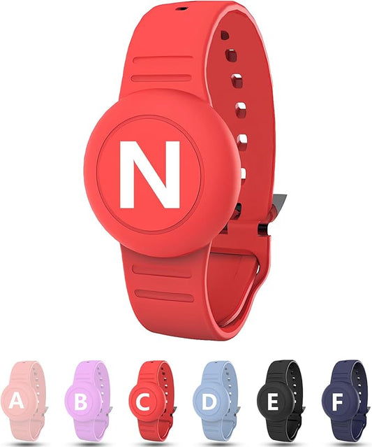 Waterproof Bracelet for AirTag Kids, Personalized Initial Letter Hidden Holder Compatible with Air Tag, Silicone Case for Airtag Adjustable Anti-Lost GPS Tracker for Toddler Child Elder, N