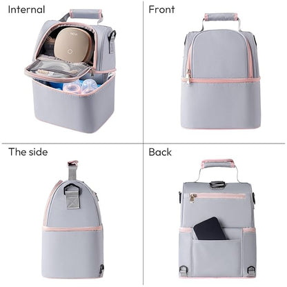 NCVI Breastmilk Cooler Bag with 2 Ice Pack, Breast Pump Bag with Cooler Fits 6 Bottles, Double Layer Breast Milk Baby Bottle Cooler Bag, for Travel, Nursing Mom Daycare, Work, Picnic (Grey)