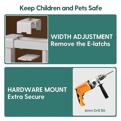 Babelio 34" Extra Tall Baby/Dog Gate with No Threshold Design Walk Thru Door, 26-43" Auto Close Safety Gate for Babies, Elders and Pets, Fits Doorways, Stairs, and Entryways, White