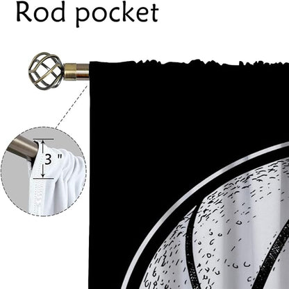 Basketball Blackout Curtains for Boy Girl Room Darkening Decor,Sport Theme and White Motto Dark Background Bedroom Living Room Home Rod Pocket Thermal Insulated Window Curtain/Drapes Panel,42x45 Inch…