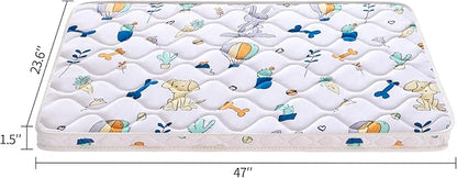 Baby Bassinet Mattress 47x 23.6 inches- Firm Support and Comfort Premium Foam,Noiseless and Odorless,Hypoallergenic Small Crib Mattress, Fits Moses Basket, Dual Sided with Soft Breathable Fabric