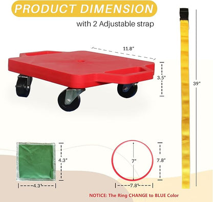 2 Plastic Scooter Boards with Handles for Kids Sitting and Sports Training, with 1 Ring, 2 Ropes and 4 Beanbags, Indoor and Outdoor Play