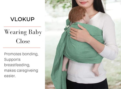 Ring Sling Baby Carrier, Soft Linen Cotton Baby Sling Carrier Newborn to Toddler, Baby Wrap Carrier for Plus Size Parents, Perfect Shower Gift, Lightly Padded Adjustable Nursing Cover Green