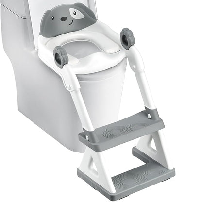 2 In 1 Potty Training Toilet Seat & Toddler Step Stool, Bottom Triangle Stability Toddler Toilet Seat, Adjustable Step & Seat Height Potty Seats (Grey)