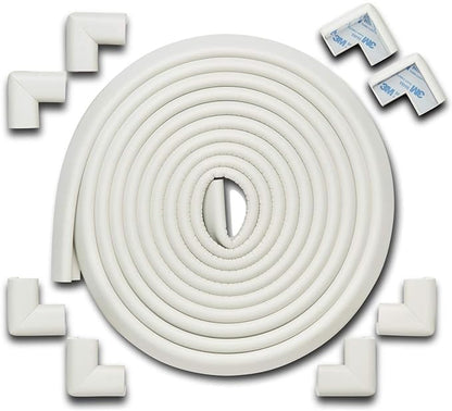Roving Cove HeftyFit Edge Corner Protector Baby Proofing (Large 18ft Edge 8 Corners), Heavy-Duty, Soft NBR Rubber Foam, Furniture Fireplace Safety Bumper Guard, 3M Adhesive, Oyster White (Off White)