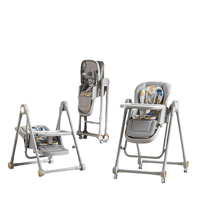 Multi Functional All in 1 Baby High Chair Swings for Infants Foldable Rocking 8 Level Height Adjustment Eco Friendly Washable PU Cushion Ultimate Baby Feeding Chair (Gray)
