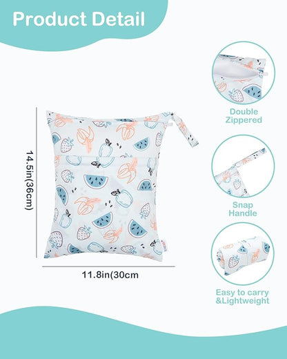 ALVABABY 3 Cloth Diaper Wet Dry Bags Waterproof Reusable with Two Zippered Pockets Travel Beach Pool Daycare Soiled Baby Items Yoga Gym Bag for Swimsuits or Wet Clothes Small Medium Large 3L-ZM29