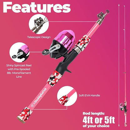 DaddyGoFish Kids Fishing Pole - Rod Reel Combo Tackle Box Starter Set - First Year Small Gear Kit for Boys Girls Toddler Youth Age Beginner Little Children