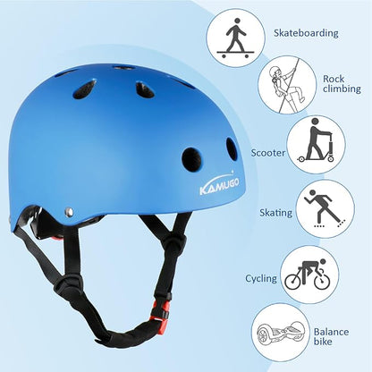 KAMUGO Kids Adjustable Helmet, with Sports Protective Gear Set Knee Elbow Wrist Pads for Toddler Age 2-8 Boys Girls, Bike Skateboard Hoverboard Scooter Rollerblading Helmet Set