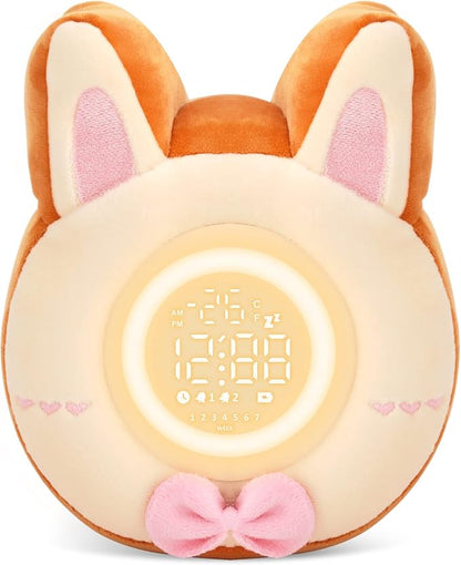 QANYI Bunny Night Light for Kids - Soft Plush Toy with Bunny Alarm Clock, Sleep Light for Bedroom, Gifting, Christmas, New Year