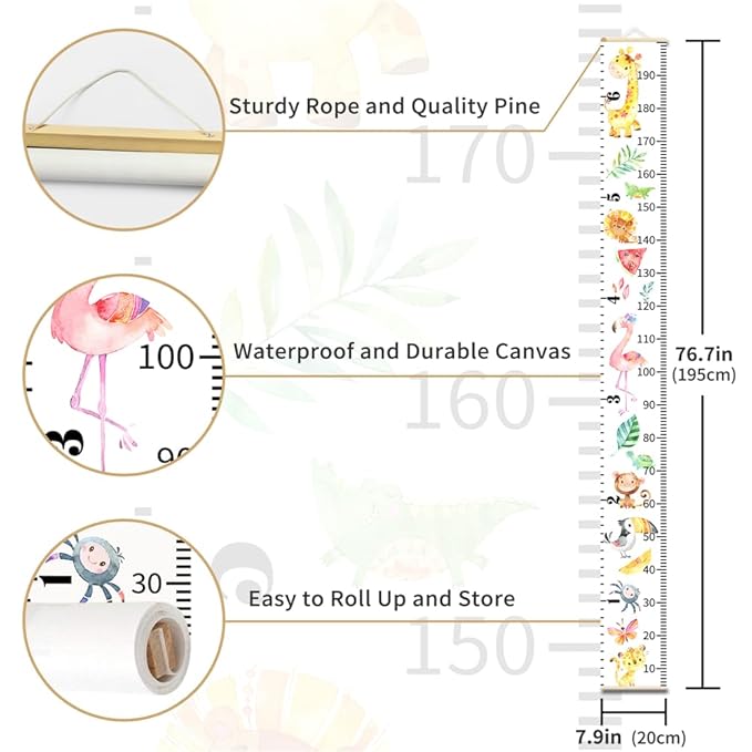 Baby Growth Chart for Wall - Height Chart for Kids Nursery Decor Wall Hanging Measurement Ruler with Black Wood Scroll Toddlers Room Decor Birthday Christmas Gifts for Boys Girls 79"X7.9" (Giraffe)