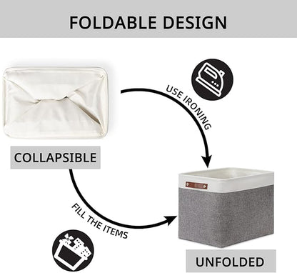 DULLEMELO Storage Baskets Large 16"x12"x12" Rectangular Storage Bins Baskets for Organizing [2 Pack] Fabric Collapsible Storage Organizer for Home,Office,Closet,Clothes,Toys (White&Grey)