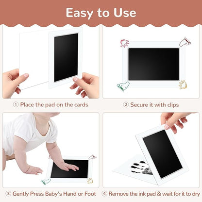 6" x 4" Large Size Baby Inkless Handprint and Footprint Kit with 4 Ink Pads and 8 Imprint Cards by PChero, Ideal for Family Keepsake Newborn Registry Baby Shower Present (Ink Area: 4.9" x 3.14")