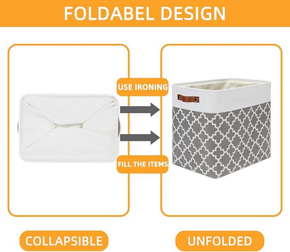 DULLEMELO Storage Baskets Large 17"x12"x15" Foldable Rectangular Storage Bins Baskets for Organizing [2 Pack] Fabric Nursery Storage Baskets for Home,Office,Closet,Clothes,Toys (White&Lattice Grey)