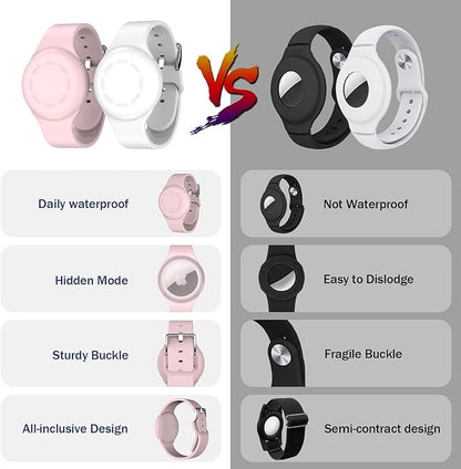 R-fun Waterproof for Air Tag Bracelets [2 Pack] Compatible with Apple Air Tag Finders with Soft Silicone,Anti Lost GPS Item Finders Case Cover,White/Pink