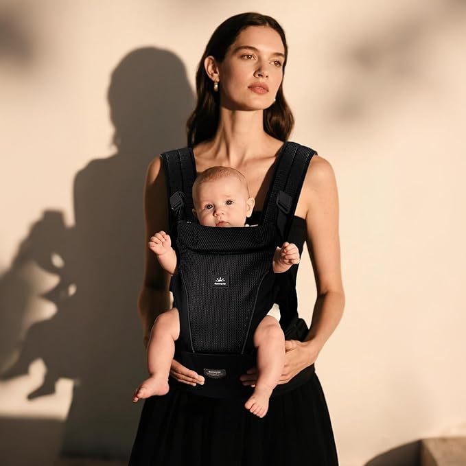 SUNVENO Baby Carrier for Newborn to Toddler – CPC-Certified Breathable Mesh Hip Seat Carrier, Supports 7-45 lbs for Front & Back Carry with Adjustable Waistband, All-Season, Black
