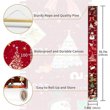 Christmas Baby Growth Chart for Wall, Height Chart for Kids, Xmas Kids Nursery Decor, Hanging Ruler Wall Decor, Kids Room Decor, Holiday Gifts for Boys Girls Toddlers - 76.7 x 7.9in with Black Wood