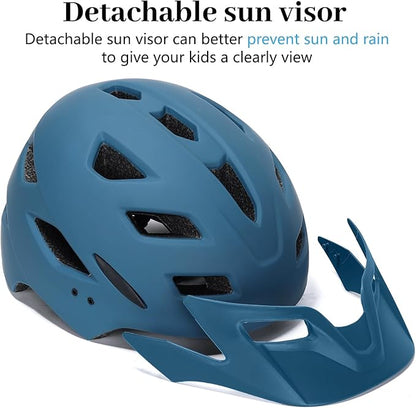 Kids Bike Helmet, Youth Toddler Boys Girls Helmets, 2 Size Adjustable for Ages 2-3-5-8-14 Years, Child Helmet with Visor and LED Light, Lightweight Multi-Sport Bicycle Scooter Cycling Helmets
