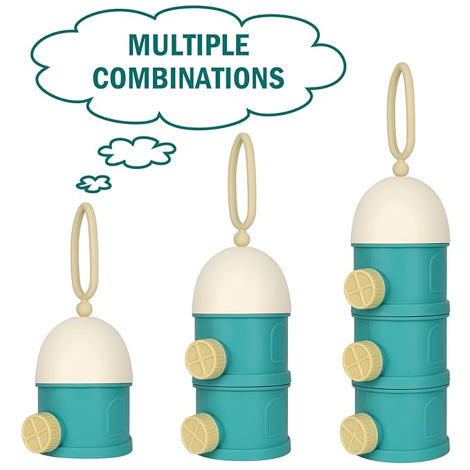 Accmor Formula Dispenser On The Go, 3 Layers Stackable Formula Container to Go, Non-Spill Portable Milk Powder Baby & Kids Snack Containerr, Green