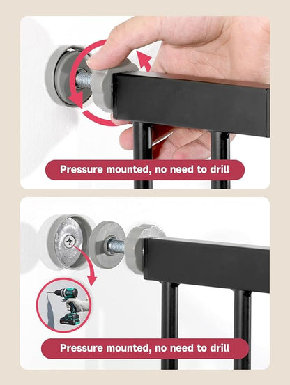 29.5-40.5" Baby Gate for Stairs, Dog Gate for Doorways, Walk Thru Auto Close Metal Baby Safety Gate for The House, Stairs and Doorways, Child Gate Pressure Mounted, Pet Gate for Dog Indoor - Black