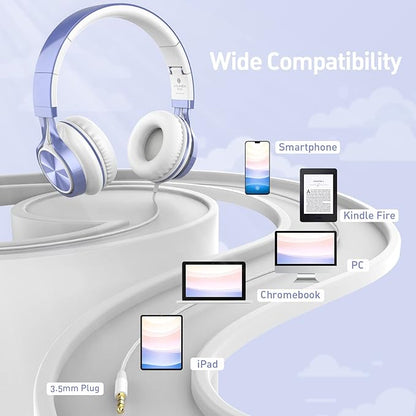 AILIHEN Kids Headphones for School Boys, Headphones with Microphone for Chromebook Laptop Computer Smartphone, 3.5mm Foldable Lightweight Headset for Teen Teenager (Violet)