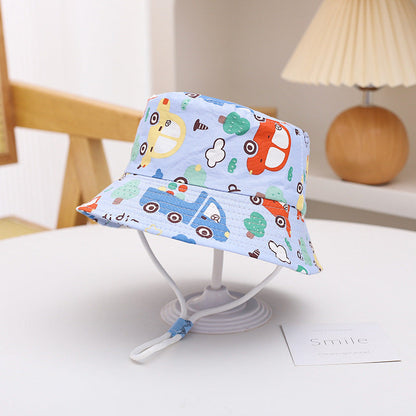 Printed Bucket Hat Cute Car Dinosaur Summer Beach Pure Cotton Fisherman Hat For Babies