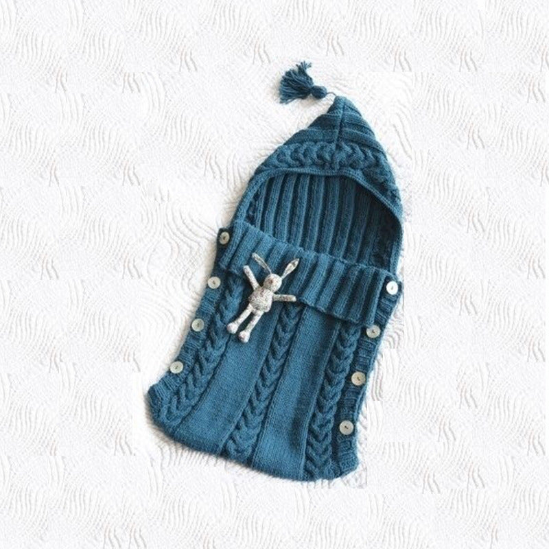 Infant Baby Tassel Ca P Sleeping Bag Sweater Wooden Button Hooded Sleeping Bag