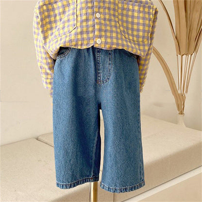 Children's Elastic Waist Leisure Washed-out Jeans