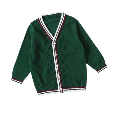Boys' Knitted Cardigan Sweater - Lightweight V-neck Pullover, Suitable For Outdoor Wear In Spring And Autumn