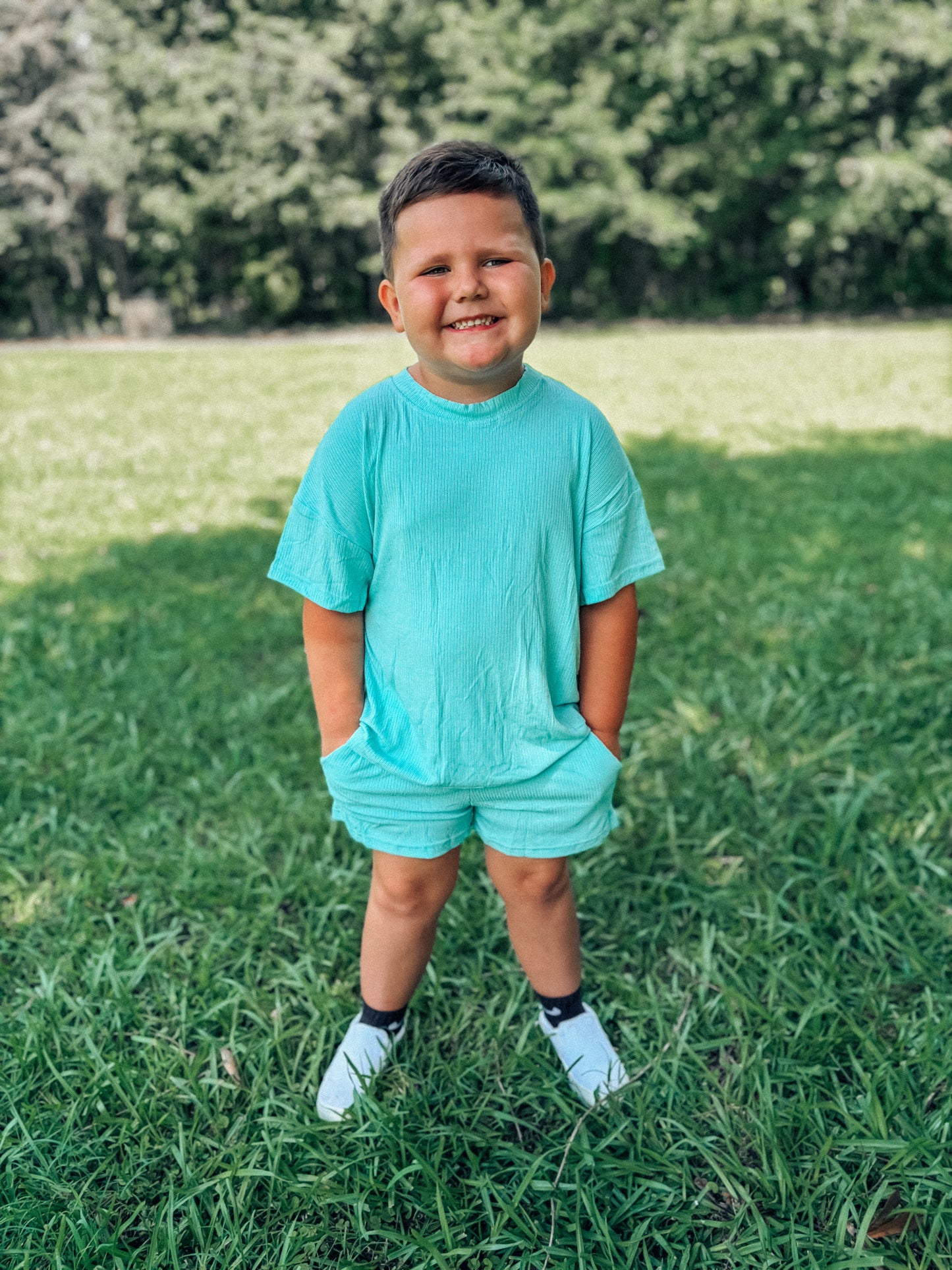 Kids mint green short set