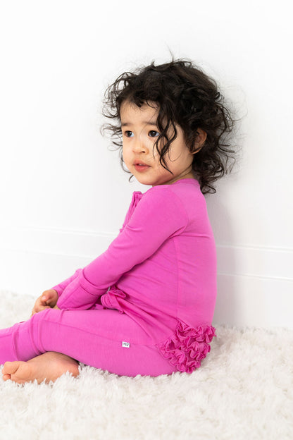 Korrie Pink Bamboo Ruffle Convertible Footie
