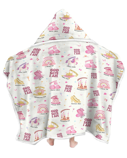 God Says I Am Girl Bamboo Wearable Hooded Blanket