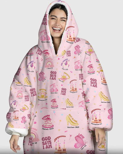 God Says I Am Girl Wearable Bamboo Blanket Hoodie