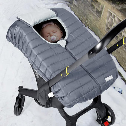 Orzbow Winter Car Seat Cover - Baby Car Seat Cocoon Cover for Boys & Girls, Warm Carseat Canopy Cover to Protect Baby from Wind, Rain & Snow, Waterproof, Universal Fit for Infant Car Seat, Grey