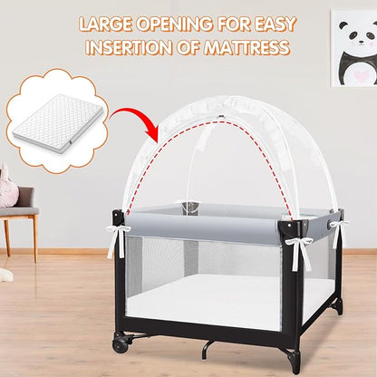 Pack N Play Tent - Mini Crib Tent to Keep Baby from Climbing Out - Crib Net to Keep Baby in - Pop Up Breathable Cribs Cover - Canopy with Upgrade Strong Mesh and Durable Zipper (White, Small)