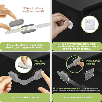 Baby Proofing Child Safety Locks (2 Pack) by Skyla Homes - The Safest, Quickest and Easiest 3M Adhesive Cabinet Latches, No Screws & Magnets, Multi-Purpose for Furniture, Kitchen, Ovens, Toilet Seats
