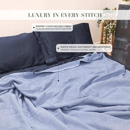 Salt Earth GOTS Certified 100% Organic Cotton Throw Blanket, 90" X 90" Waffle Blankets & Throws for Bed, Throw Blanket for Couch, Modern and Cozy Blanket, All Season, Comfy Soft Blanket(Powder Blue)