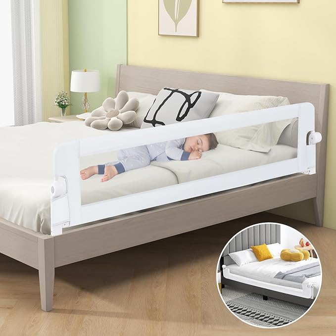 HONEY JOY Bed Rail for Toddlers, Extra Long, Foldable Portable Swing Down Safety Bed Guard Rail, Toddler Bed Rails for Crib, King Queen Full Twin Size Bed Mattress (White, 2 Pack, 71 Inch)