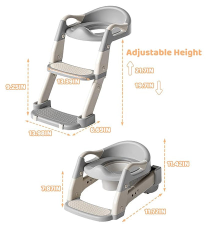 2-in-1 Toddler Potty Training Toilet Seat with Step Stool Ladder – Adjustable Height Potty Chair Urinal for Baby Boys Girls Age 1-3, Foldable Training Potty with Splash Guard & Anti-Slip Feet, Green