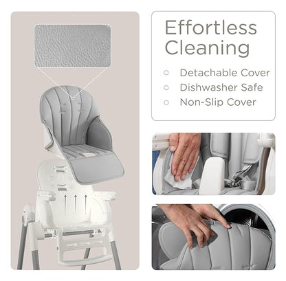 KÜB 3-in-1 Foldable Baby High Chair | Multifunctional Infant High Chairs for Babies and Toddlers | Removable Seat & Tray Easy Clean | 7 Height & 4 Recline Adjustable | 2 Locking Wheels (Grey)