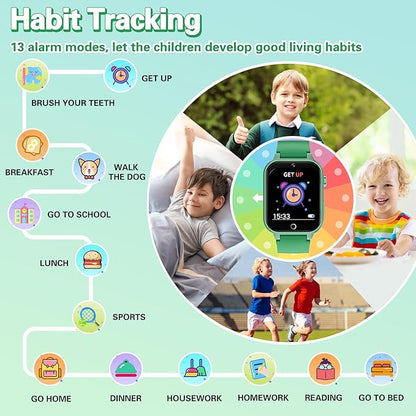 Vakzovy Kids Smart Watch for Boys with 26 Games, HD Touchscreen Camera Music Player Flashlight Pedometer Audiobook, Birthday Gifts Toy for Girls Age 6-12 Kids Smartwatch with Screen Protector Green